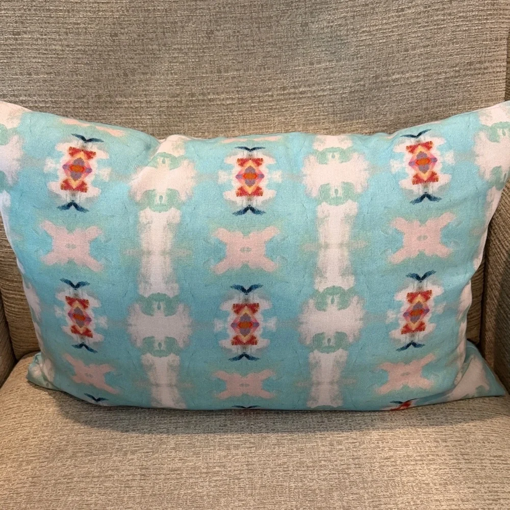 Laura Park Aqua Ikat Decorative Lumbar Pillow 14x20